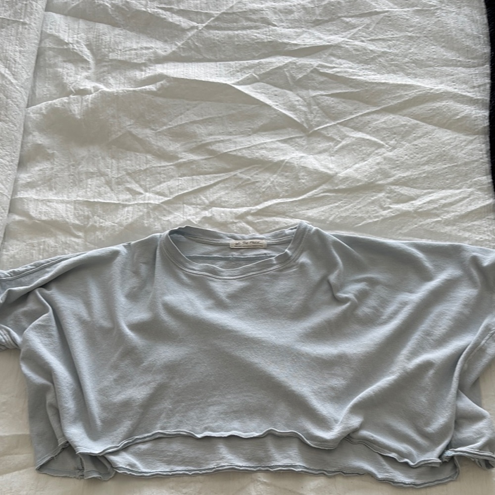 Free People Gray Crop Polo T-Shirt Short Sleeve